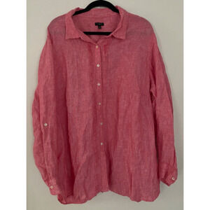 Talbots Womens Linen Tunic Top 3X Long Sleeve Lagenlook Boho Relaxed Breezy